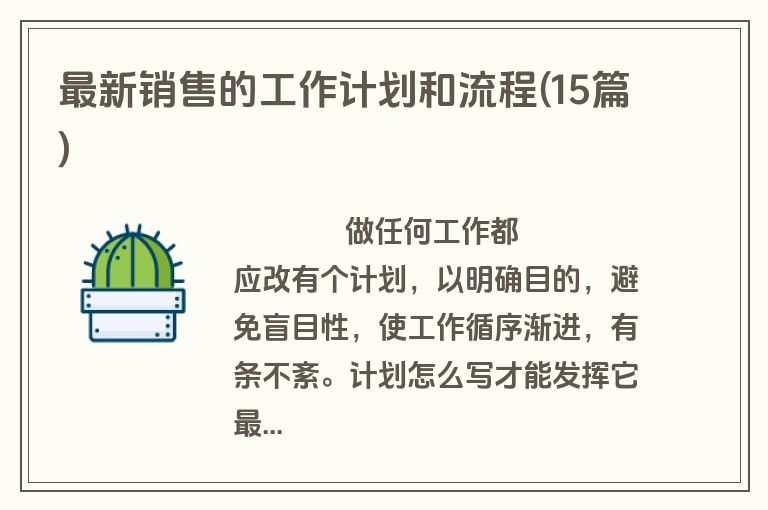 最新销售的工作计划和流程(15篇)