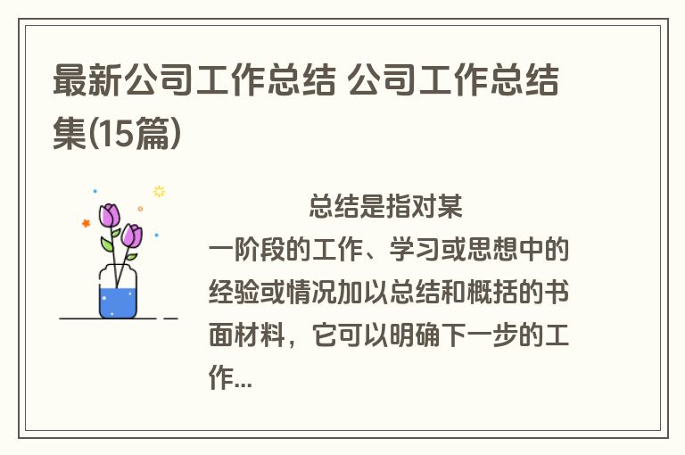 最新公司工作总结 公司工作总结集(15篇)