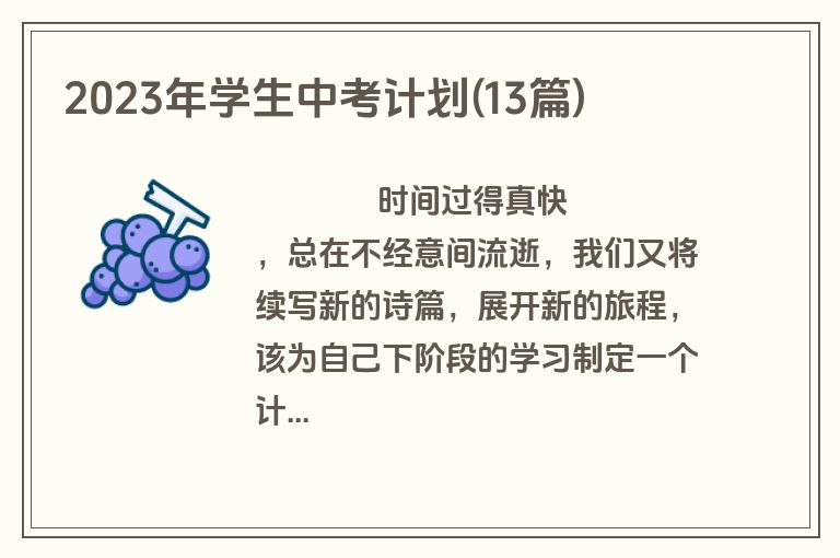 2023年学生中考计划(13篇)