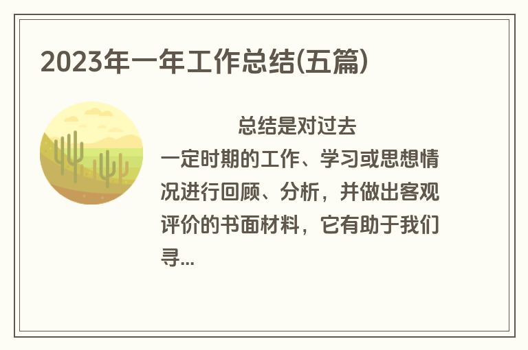 2023年一年工作总结(五篇)