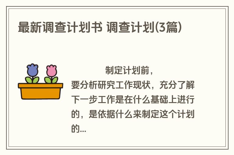 最新调查计划书 调查计划(3篇)