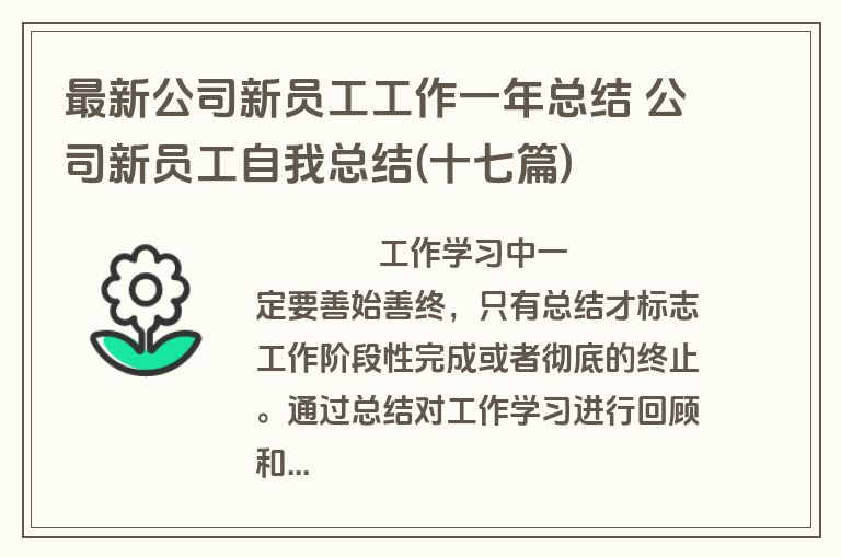 最新公司新员工工作一年总结 公司新员工自我总结(十七篇)