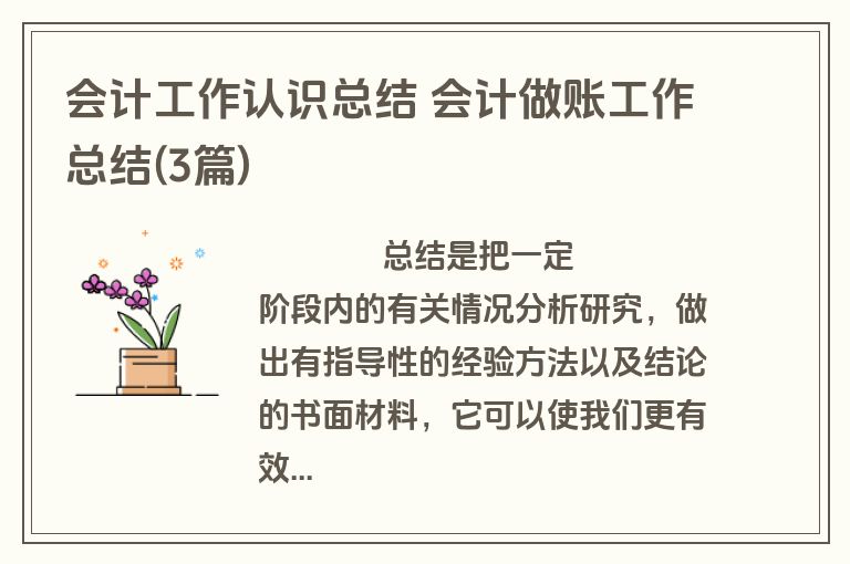 会计工作认识总结 会计做账工作总结(3篇)