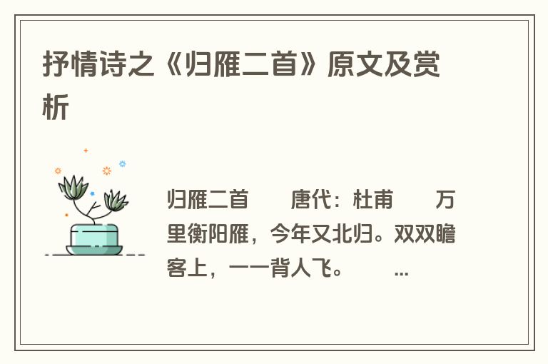 抒情诗之《归雁二首》原文及赏析