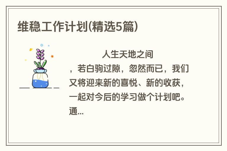 维稳工作计划(精选5篇)