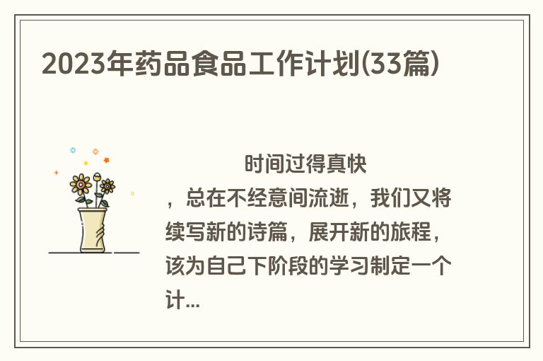 2023年药品食品工作计划(33篇)
