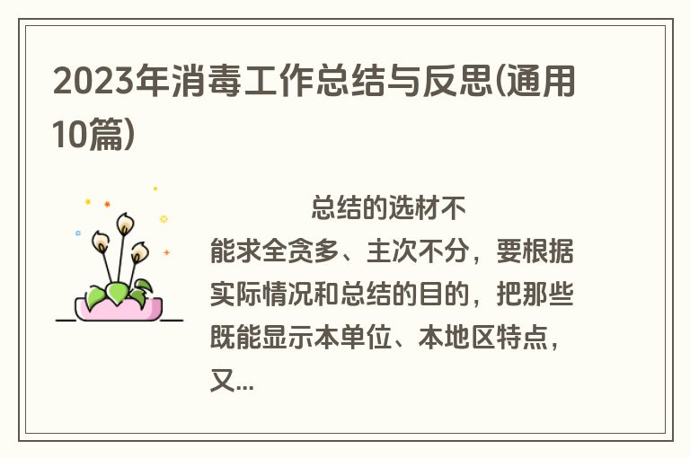 2023年消毒工作总结与反思(通用10篇)