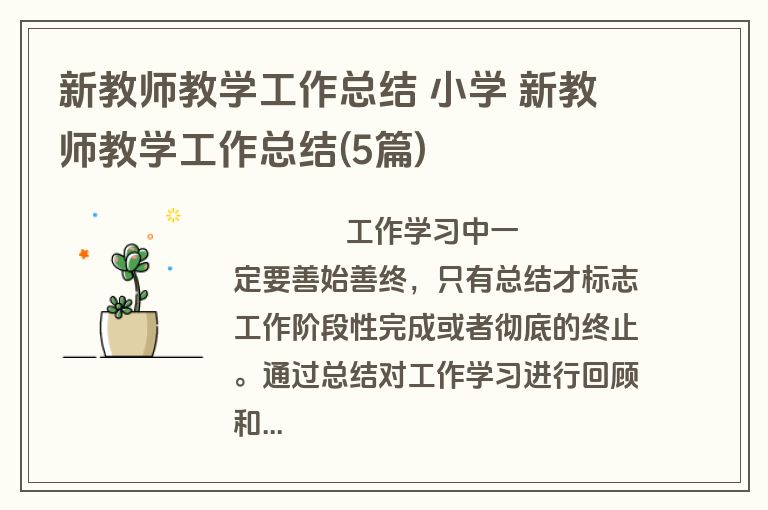 新教师教学工作总结 小学 新教师教学工作总结(5篇)