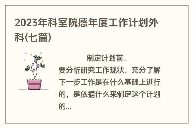 2023年科室院感年度工作计划外科(七篇)