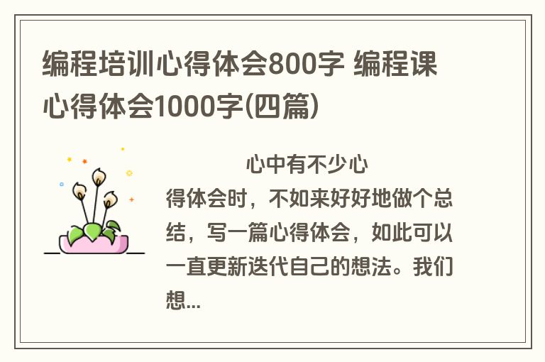 编程培训心得体会800字 编程课心得体会1000字(四篇)