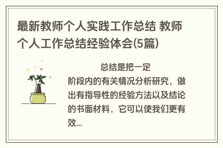 最新教师个人实践工作总结 教师个人工作总结经验体会(5篇)