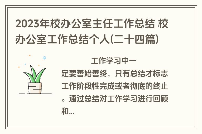 2023年校办公室主任工作总结 校办公室工作总结个人(二十四篇)