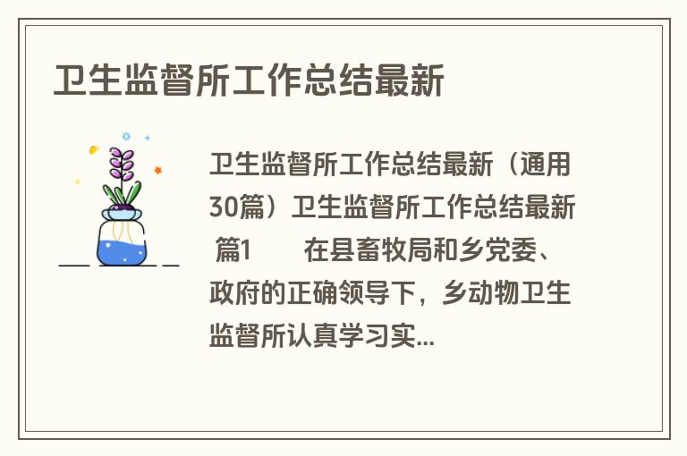 卫生监督所工作总结最新