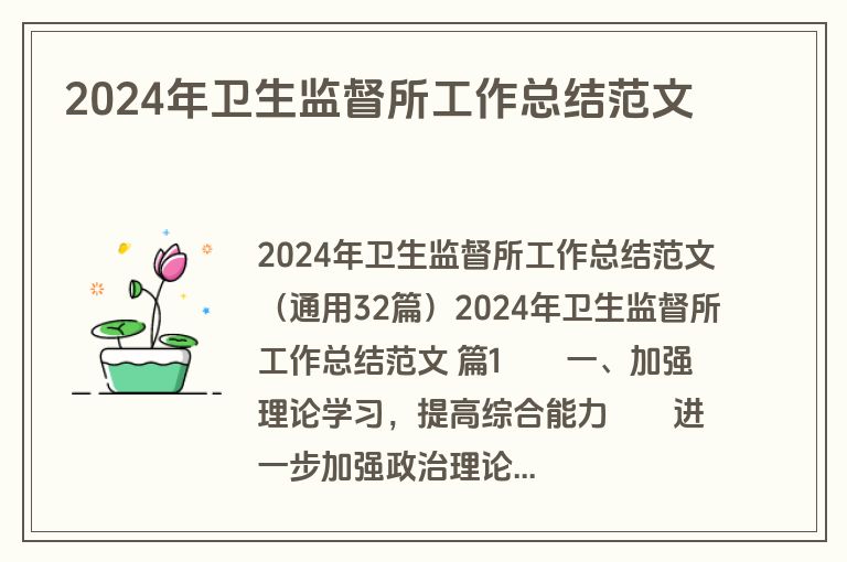 2024年卫生监督所工作总结范文