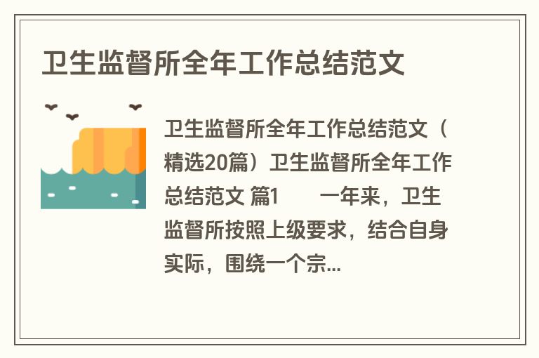 卫生监督所全年工作总结范文