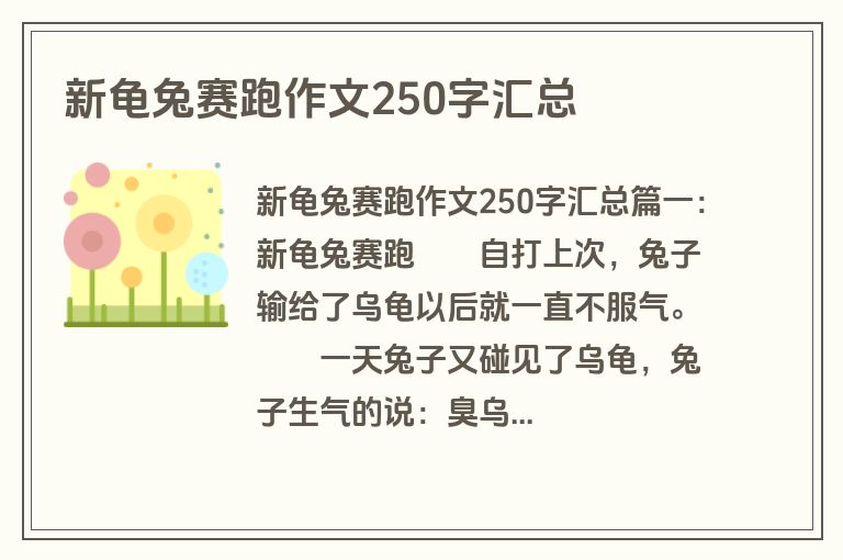 新龟兔赛跑作文250字汇总