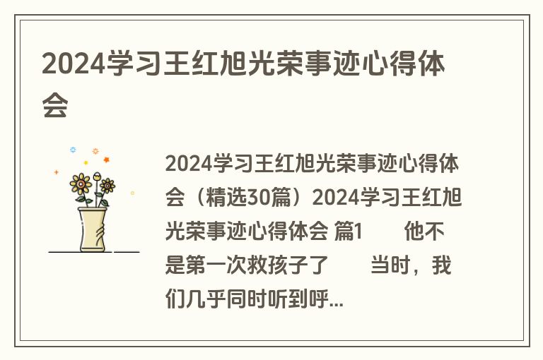 2024学习王红旭光荣事迹心得体会