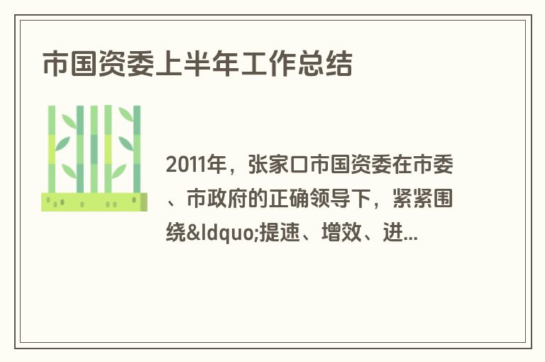 市国资委上半年工作总结