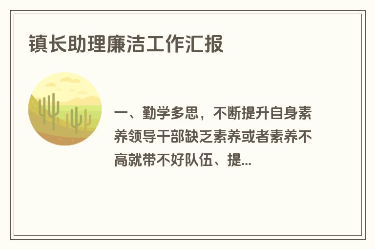 镇长助理廉洁工作汇报