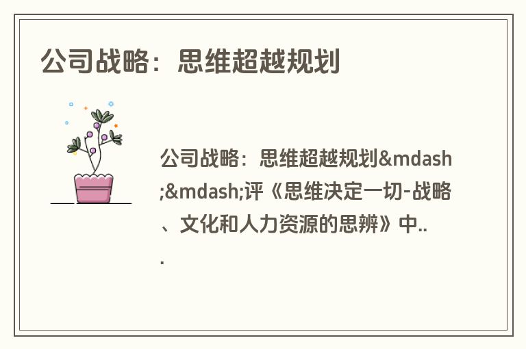 公司战略：思维超越规划