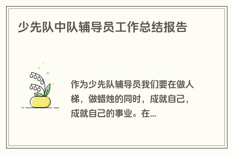 少先队中队辅导员工作总结报告