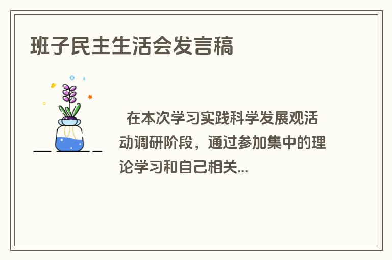 班子民主生活会发言稿