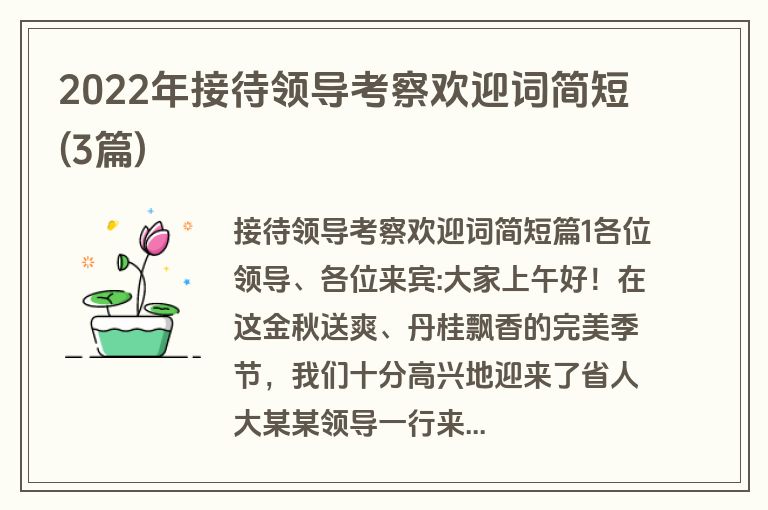 2022年接待领导考察欢迎词简短(3篇)