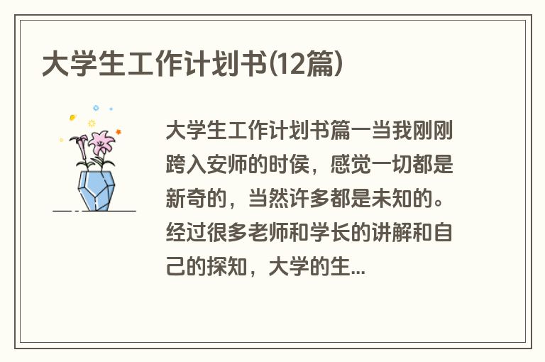 大学生工作计划书(12篇)