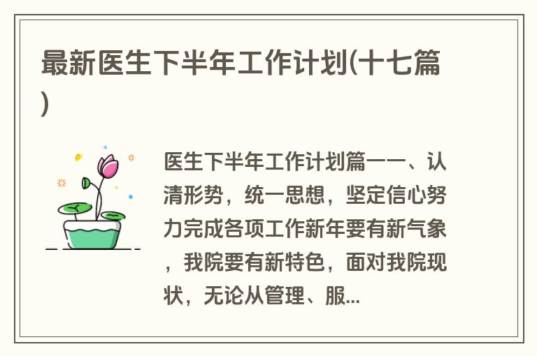 最新医生下半年工作计划(十七篇)