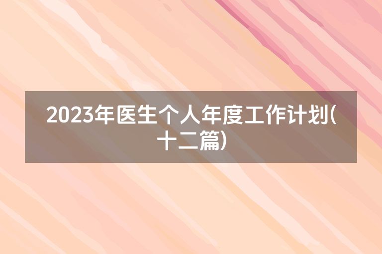 2023年医生个人年度工作计划(十二篇)