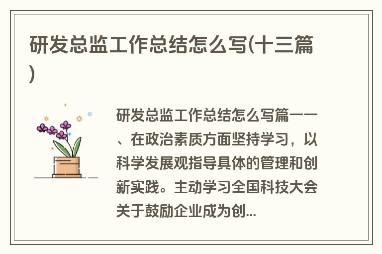 研发总监工作总结怎么写(十三篇)