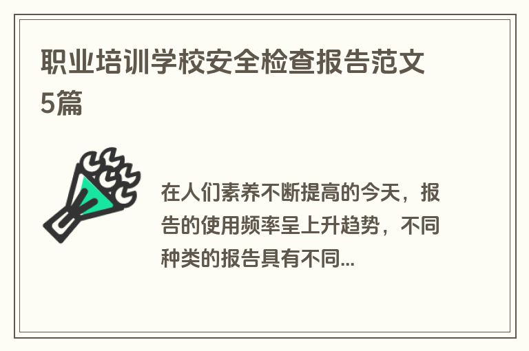 职业培训学校安全检查报告范文5篇