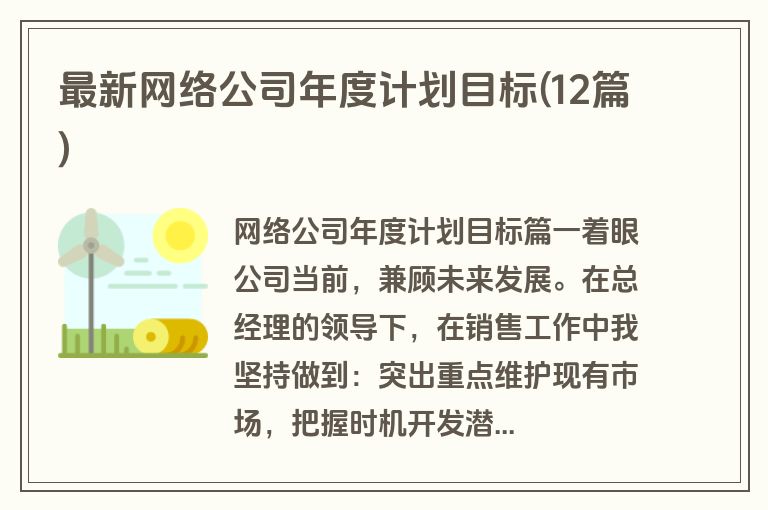 最新网络公司年度计划目标(12篇)
