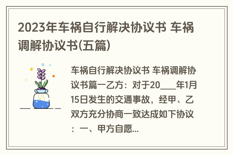 2023年车祸自行解决协议书 车祸调解协议书(五篇)