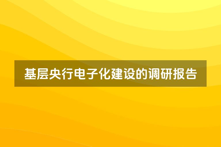 基层央行电子化建设的调研报告