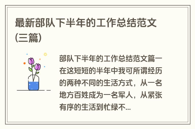 最新部队下半年的工作总结范文(三篇)