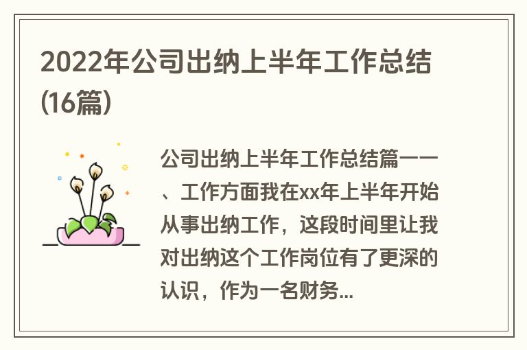 2022年公司出纳上半年工作总结(16篇)