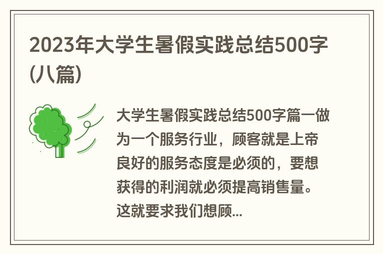 2023年大学生暑假实践总结500字(八篇)