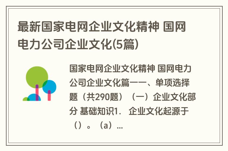 最新国家电网企业文化精神 国网电力公司企业文化(5篇)