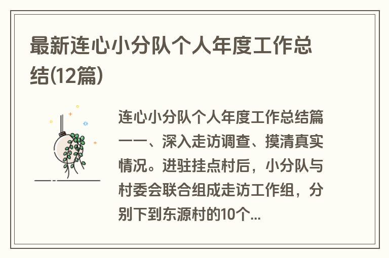 最新连心小分队个人年度工作总结(12篇)