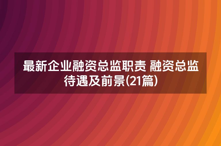 最新企业融资总监职责 融资总监待遇及前景(21篇)