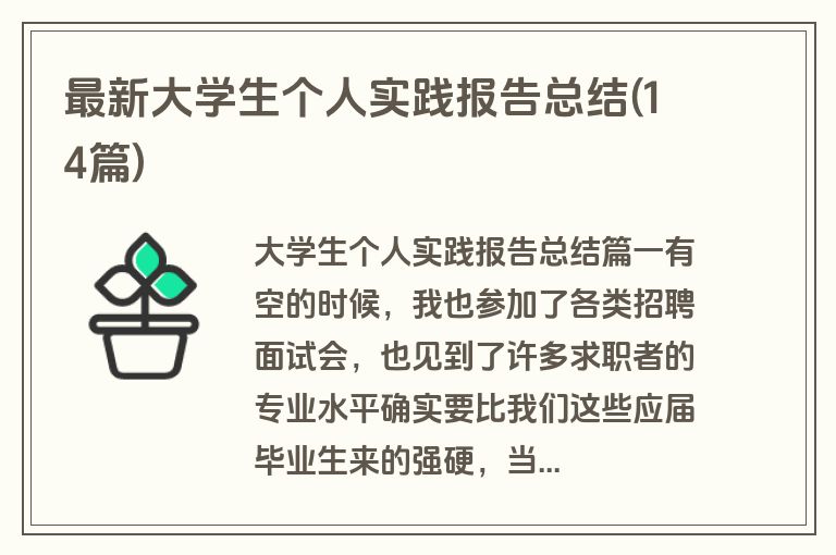 最新大学生个人实践报告总结(14篇)