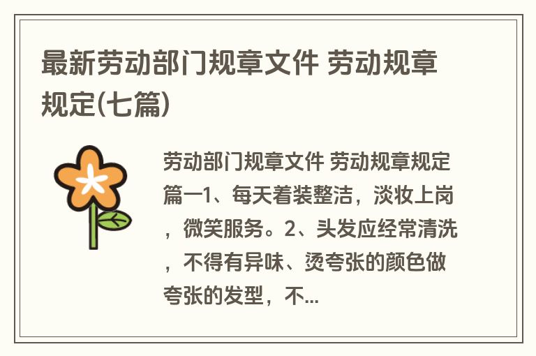 最新劳动部门规章文件 劳动规章规定(七篇)