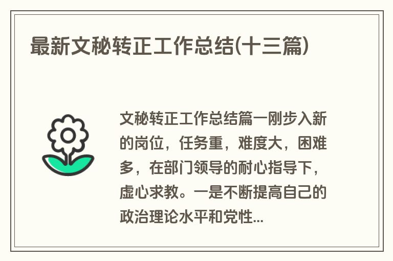 最新文秘转正工作总结(十三篇)