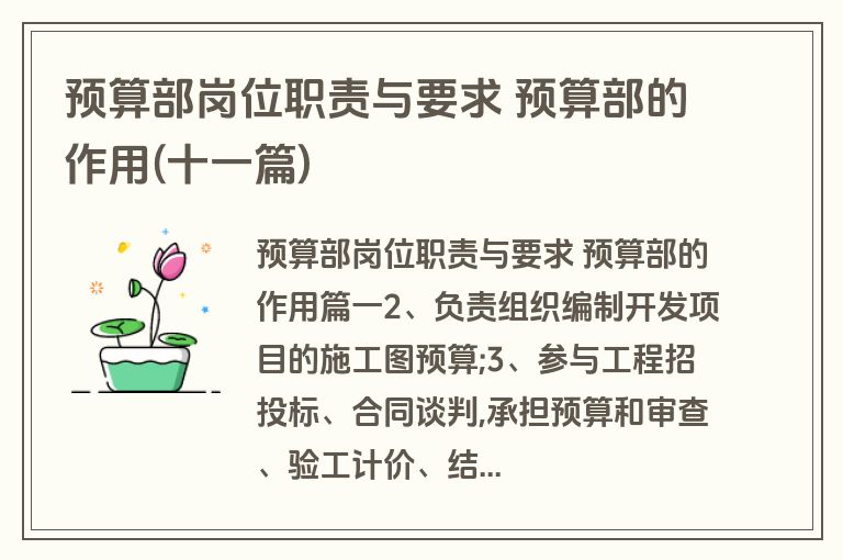 预算部岗位职责与要求 预算部的作用(十一篇)