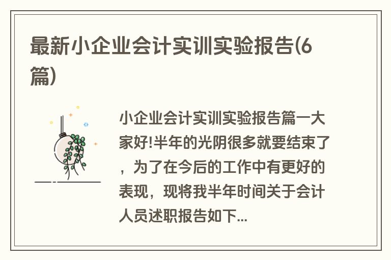 最新小企业会计实训实验报告(6篇)