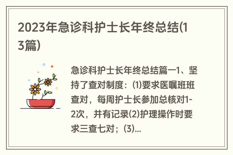 2023年急诊科护士长年终总结(13篇)