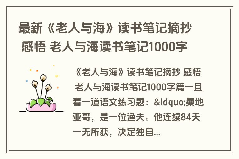 最新《老人与海》读书笔记摘抄 感悟 老人与海读书笔记1000字(3篇)