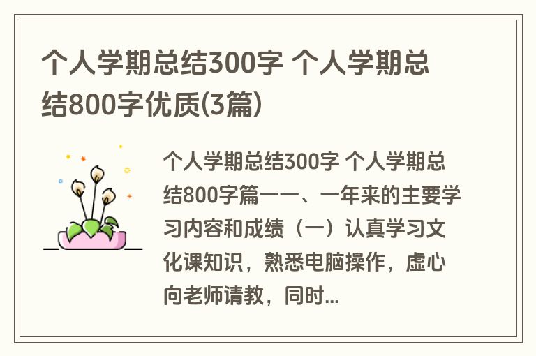 个人学期总结300字 个人学期总结800字优质(3篇)
