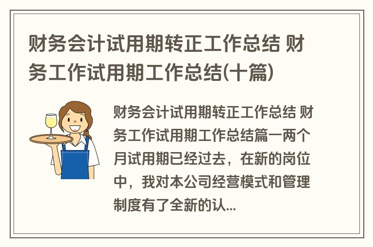 财务会计试用期转正工作总结 财务工作试用期工作总结(十篇)